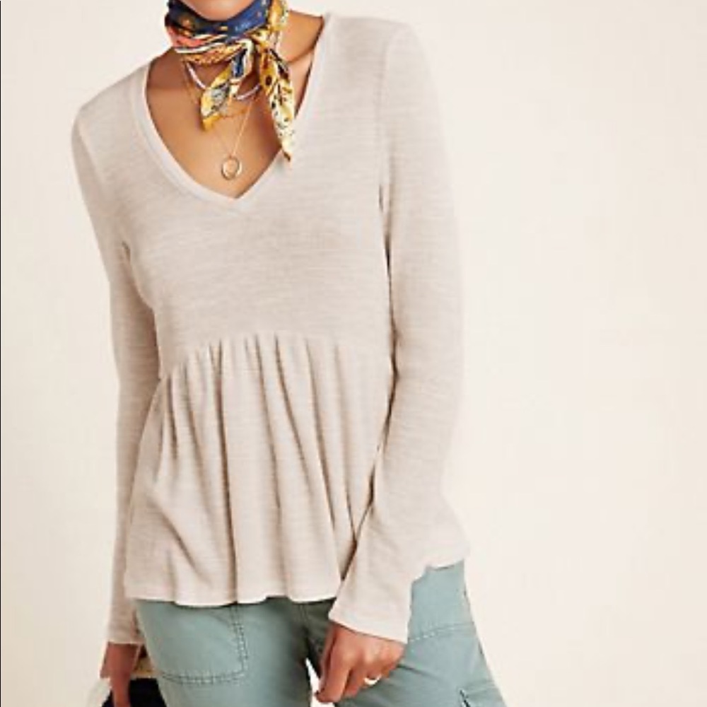 Anthropologie Cream Babydoll Top